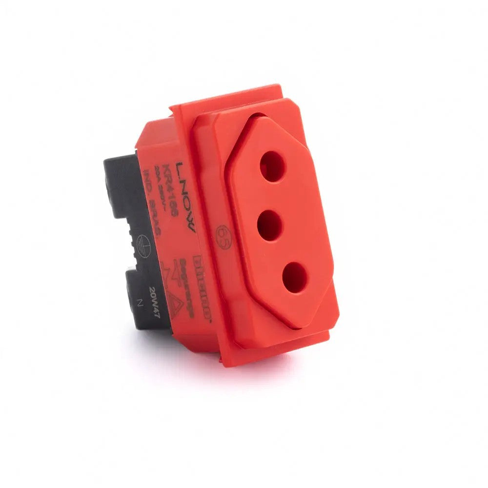 Tomada Modular 2 Polos e Terra 20A Vermelha Linha Lnow KR4166