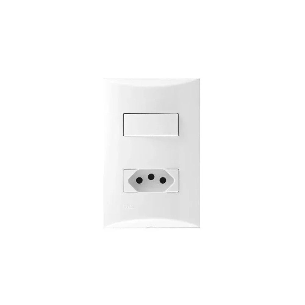 Interruptor 1 Simples e 1 Tomada 2 Polos e Terra 10A com Placa Linha Plus GL