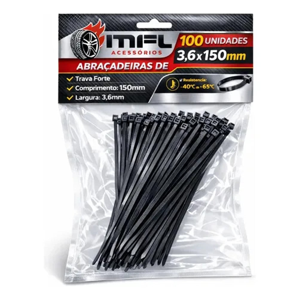 Abraçadeira Nylon 150x3,5 Preto 100 Peças Inluss