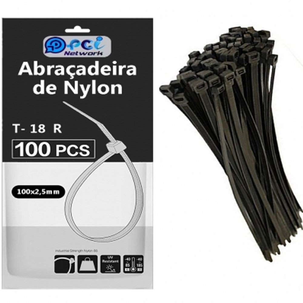 Abraçadeira de Nylon 100x2,5mm Preta 100 Peças Inluss