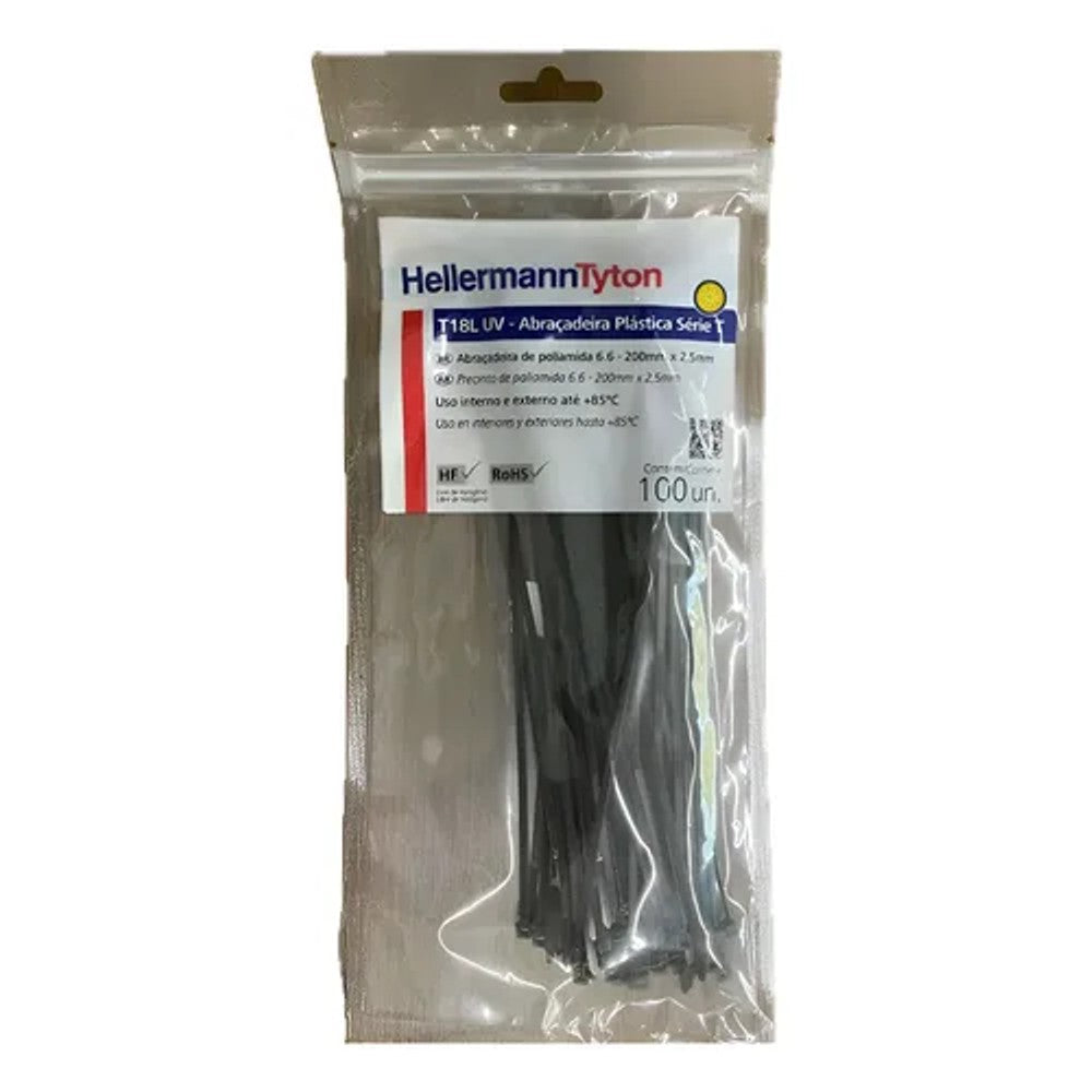 Abraçadeira de Nylon 200x2,5mm Preto 500 Peças T18L Hellermann
