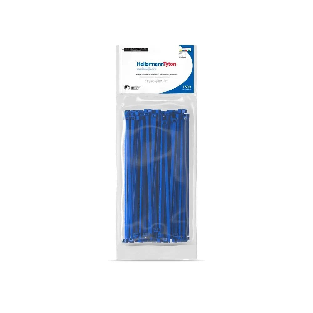 Abraçadeira de Nylon 200x4,6mm Azul 100 Peças T50R Hellermann
