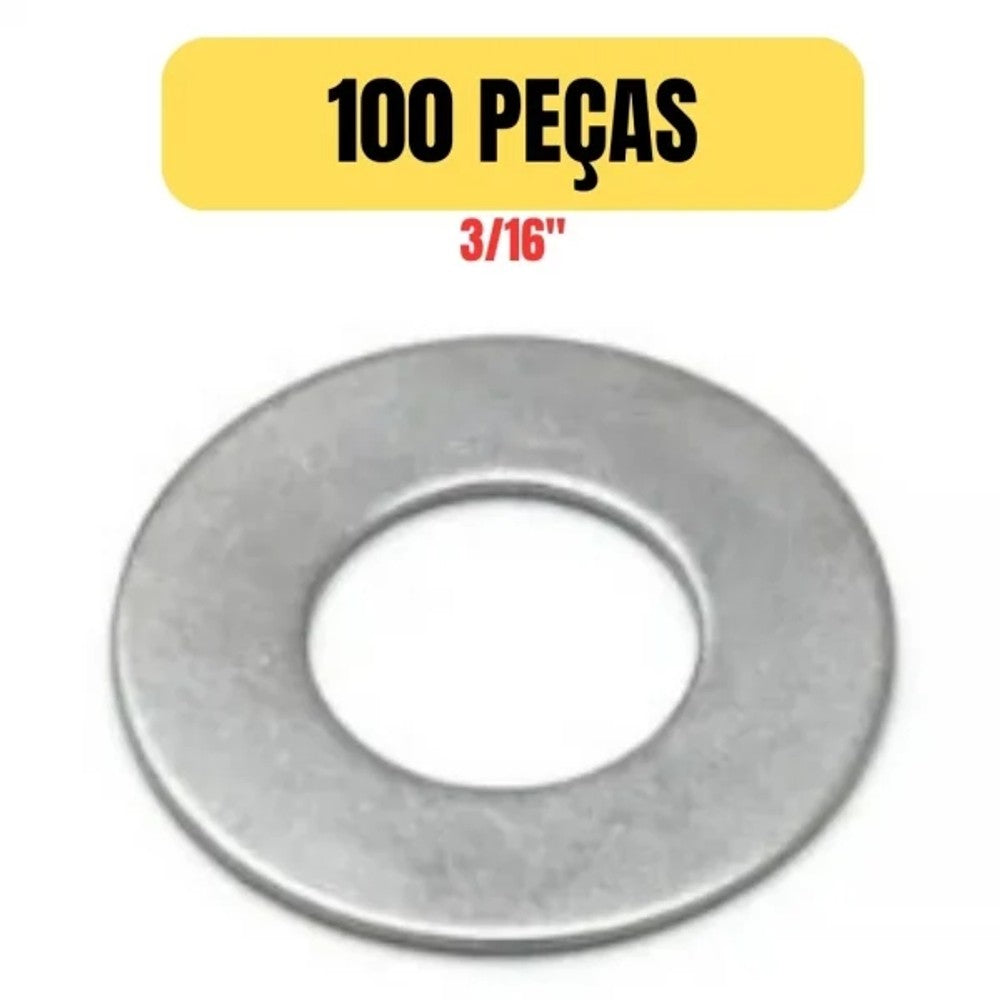Arruela Lisa 3/16 Aço Zincado Jomarca com 100 Peças