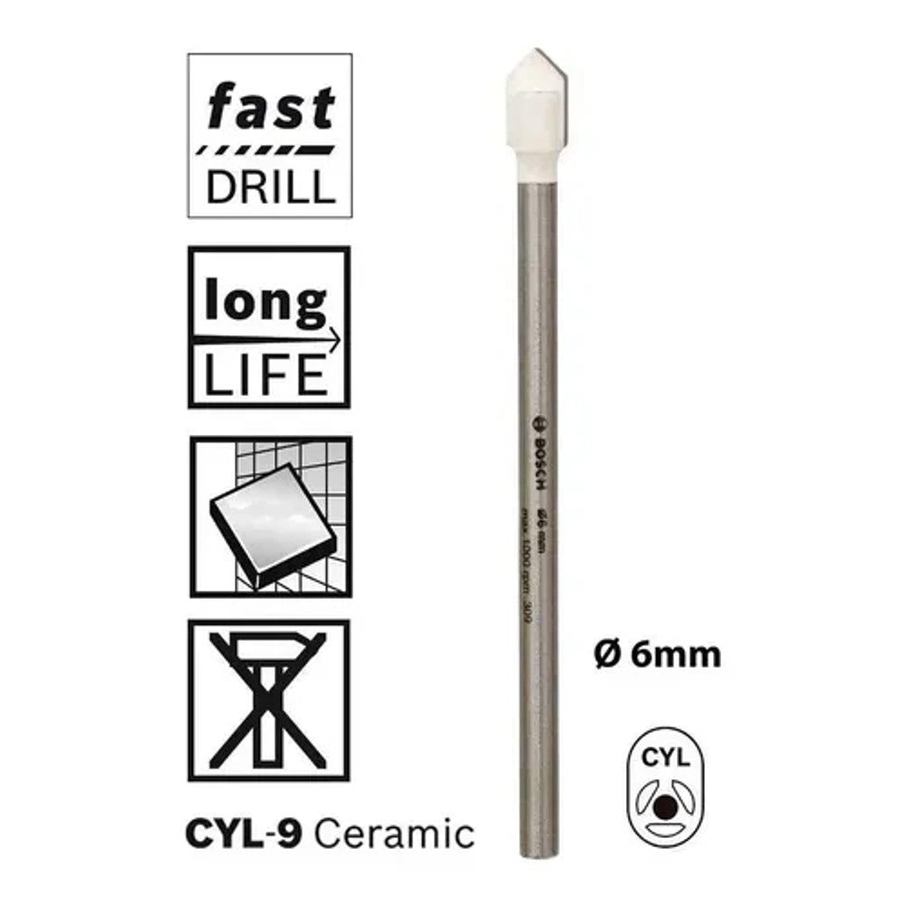 Broca para Azulejo Porcelanato e Cerâmica 6mm Bosch 2608587161