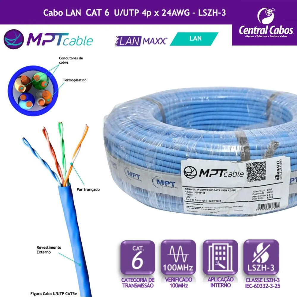 CABO UTP CAT6 23X4P CMX AZUL MPT