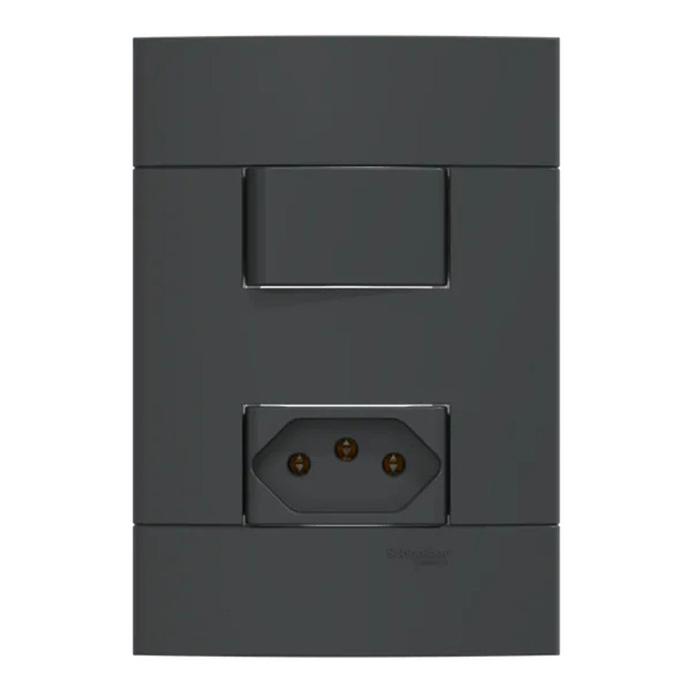 Caixa Sobrepor 1 Interruptor Simples + 1 Tomada 2P+T 10A Preto Lunare Up