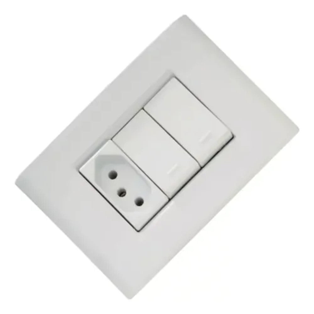 Conjunto 2 Interruptores Simples e 1 Tomada 20A Branco com Placa Liz Tramontina