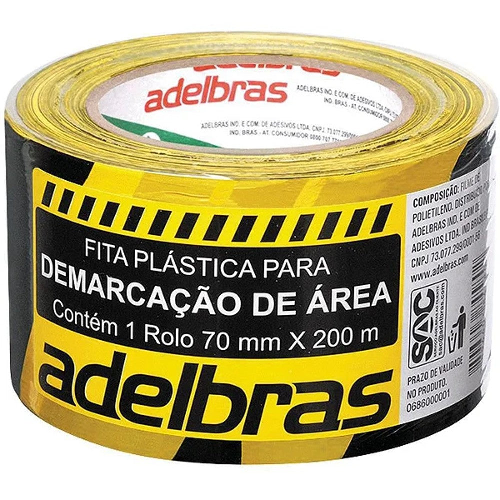 FITA ZEBRADA 70MM X 200M PRETO E AMARELO ADELBRAS