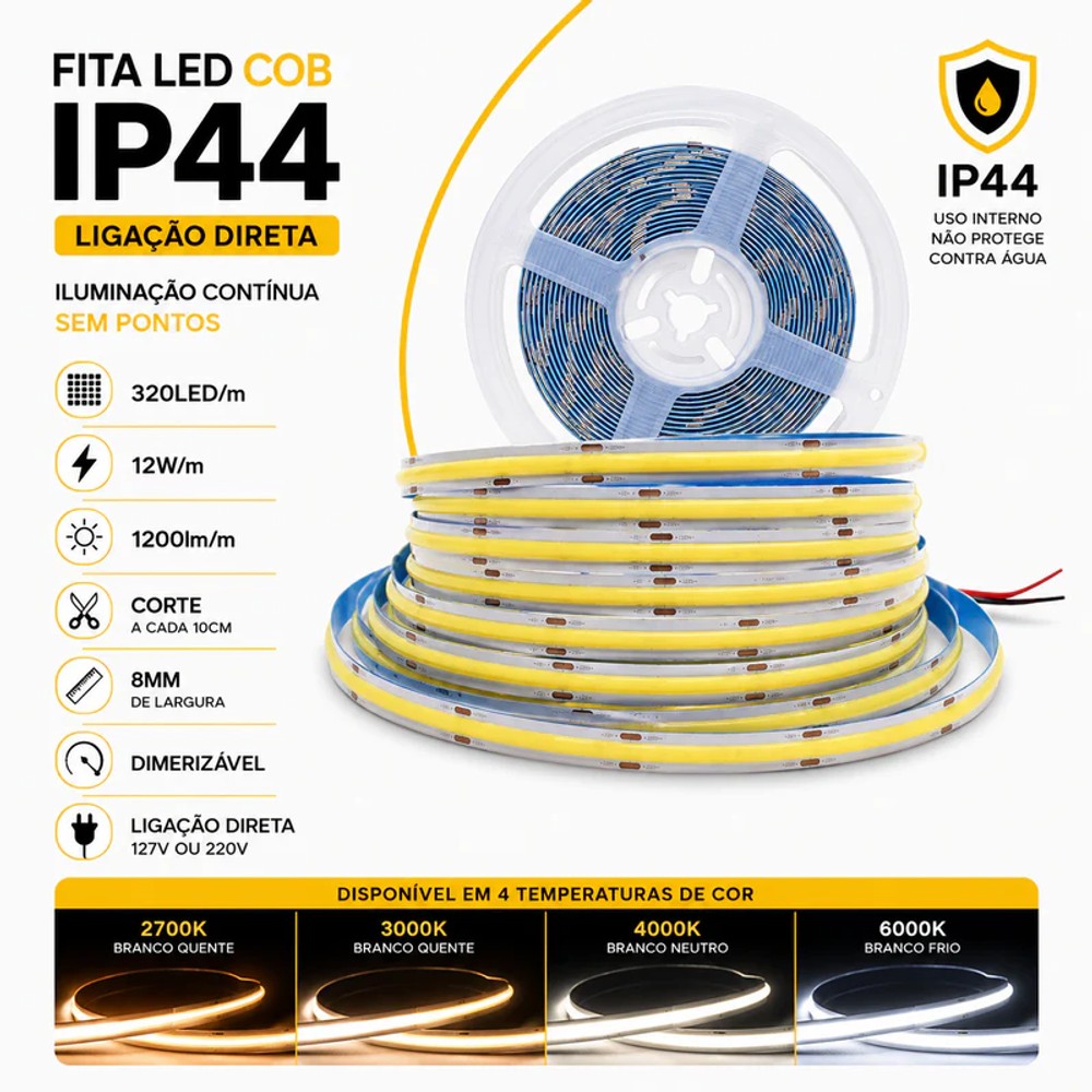 Fita LED COB 12W 127V 4000K IP67 Save Energy