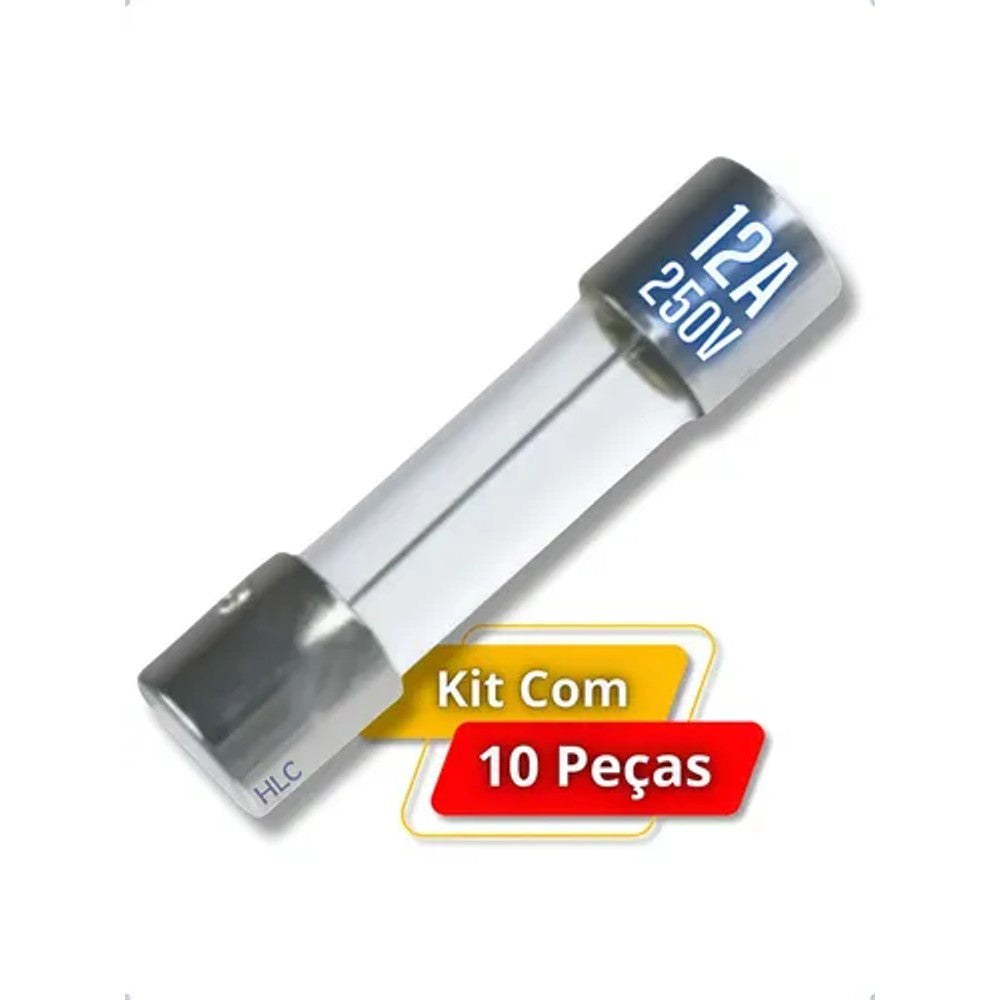 Fusível de Vidro 5 X 20mm 12 Amperes Com 10 Peças
