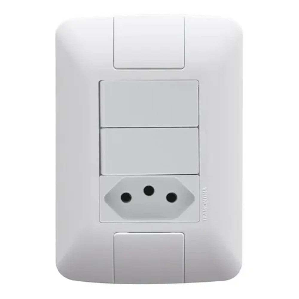 Interruptor 2 Simples e 1 Tomada 10A Branco com Placa Aria Tramontina