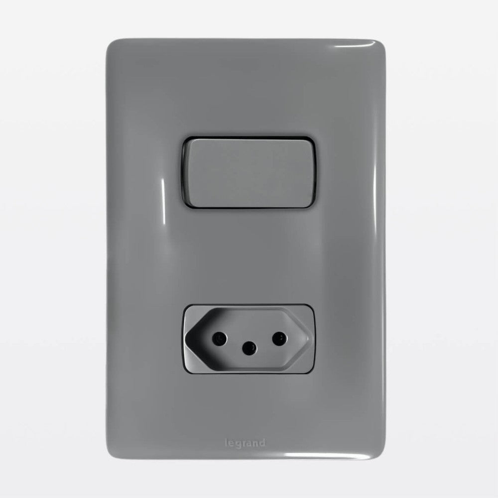 Interruptor Paralelo com Tomada 2P T 10A Cinza Zeffia Legrand 680114CZ