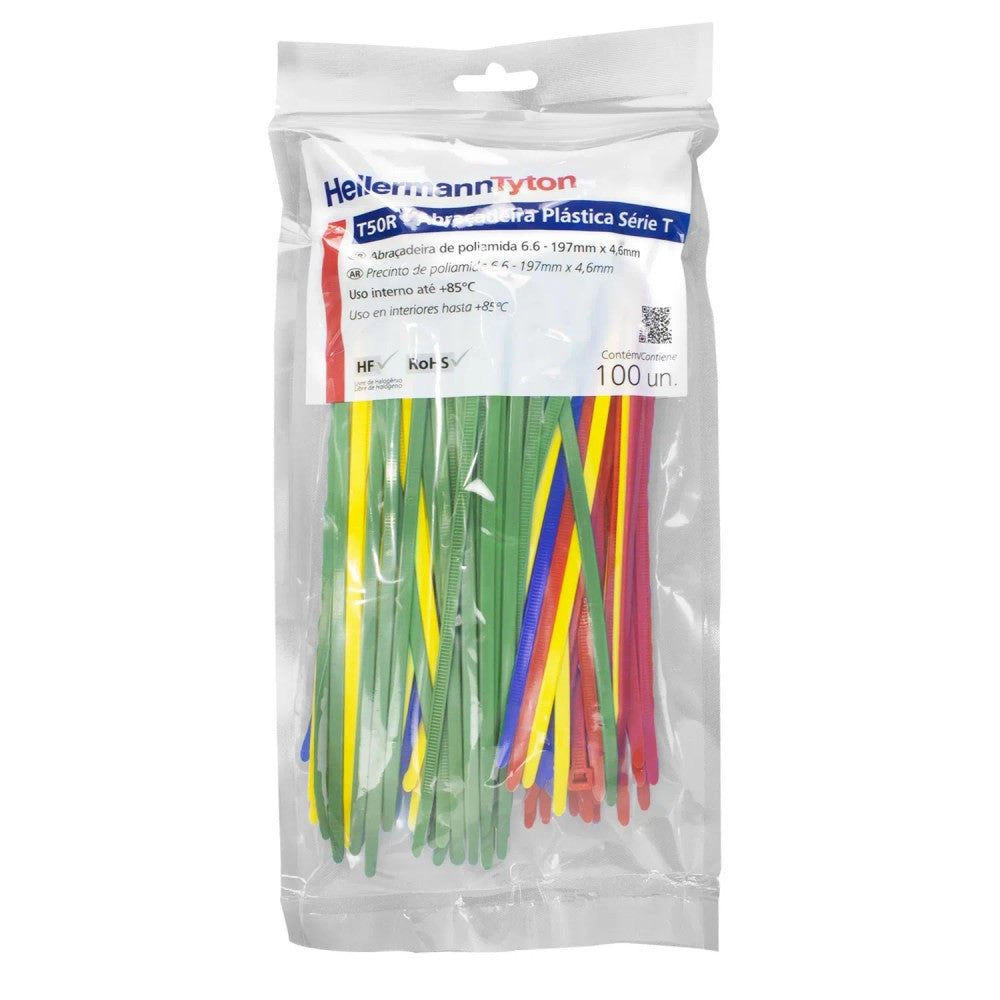 Kit Abraçadeira de Nylon T50R Colorido 100 Peças HellermannTyton