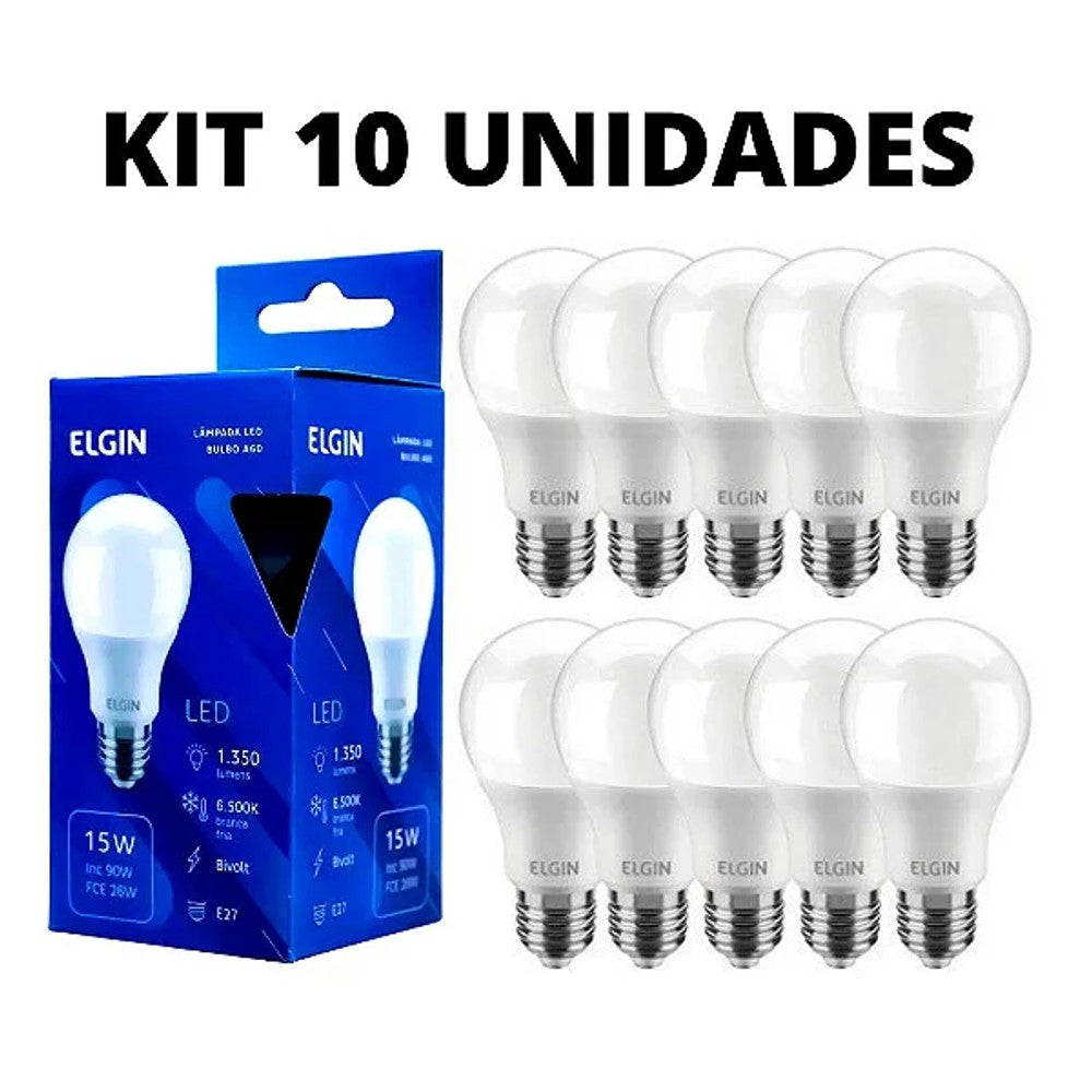Lâmpada LED Bulbo 15W 6500K Kit 10 Unidades Elgin