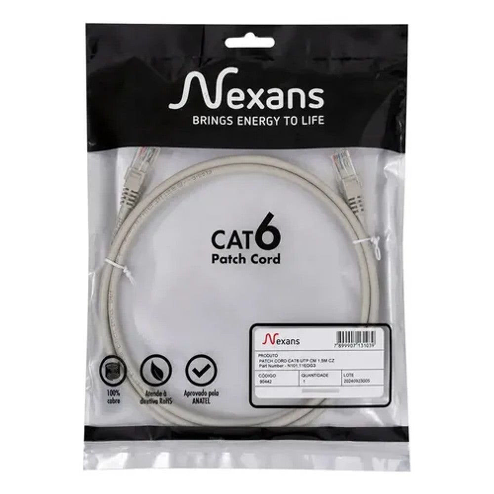 PATCH CABLE CAT6 2,5m BRANCO NEXANS