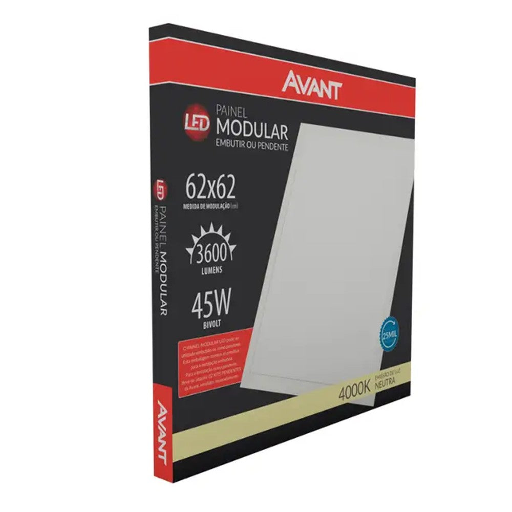 Painel LED Embutir Quadrado 45W 4000K 62cm Branco PIX