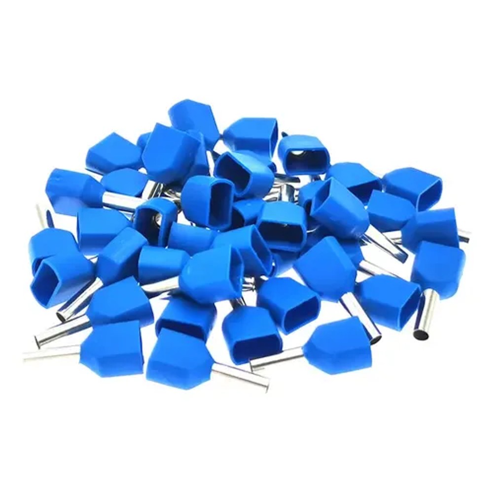 Terminal Tubular Duplo 2,5mm Azul com 30 Peças