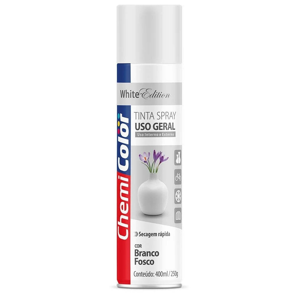 Tinta Spray Uso Geral 400ml Branco Fosco Chemicolor