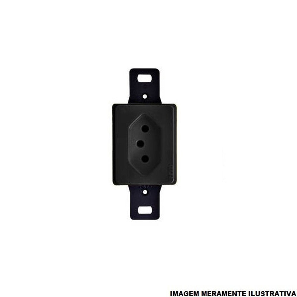 Tomada de Embutir 2P T 10A Retangular Preto