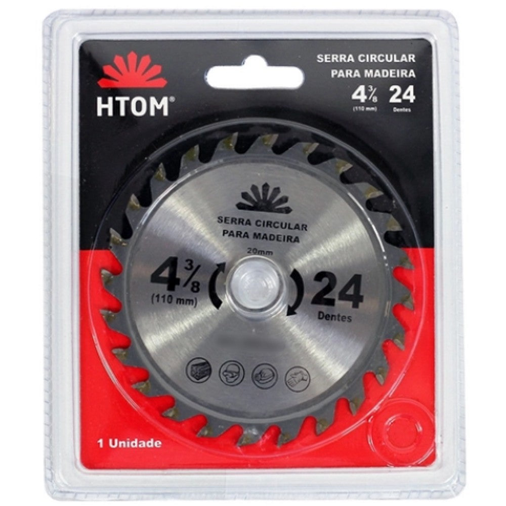 Disco Serra Circular HTOM 4.3/8" 20mm 24 Dentes Madeira