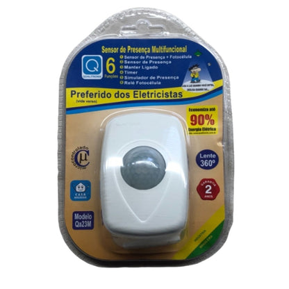 SENSOR DE PRESENÇA DE TETO COM FOTOCÉLULA 6 FUNÇÕES 360º BIVOLT QA23M QUALITRONIX