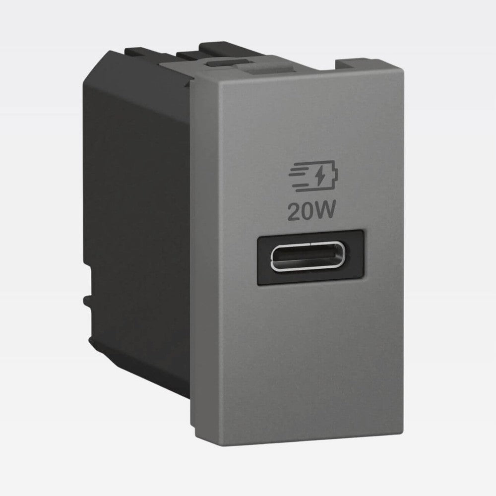 Tomada Módulo Carregador USB Tipo C 20W Magnésio Arteor Alumínio