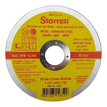 Disco de Corte Starrett 115mm DAC115-14 para Aço Inox