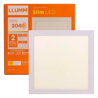 Painel LED Bronzearte Embutir Quadrado Slim 24W Branco 4000K