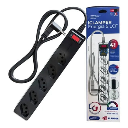 Protetor iClamper 5 Tomadas Energia LCF Preto