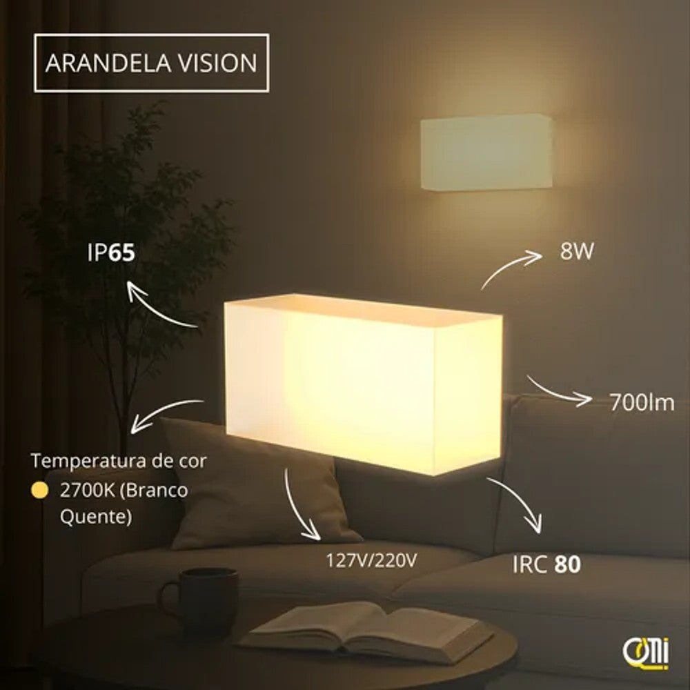 ARANDELA LED LUMINATTI VISION LM2384 8W 2700K IP65 BRANCA