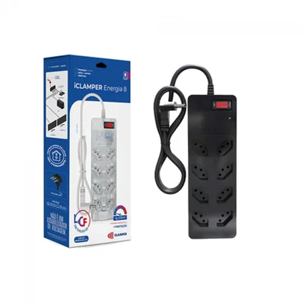 Protetor iClamper 8 Tomadas Energia LCF Preto