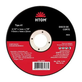 Disco de Corte Inox HTOM 7 polegadas x 1/6 polegada x 7/8 polegada 40564