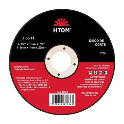 Disco de Corte Inox HTOM 7 polegadas x 1/6 polegada x 7/8 polegada 40564
