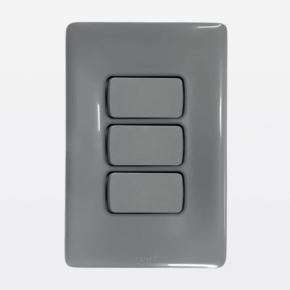 Interruptor 3 Simples 10A com Placa Cinza 680102CZ Zeffia Legrand