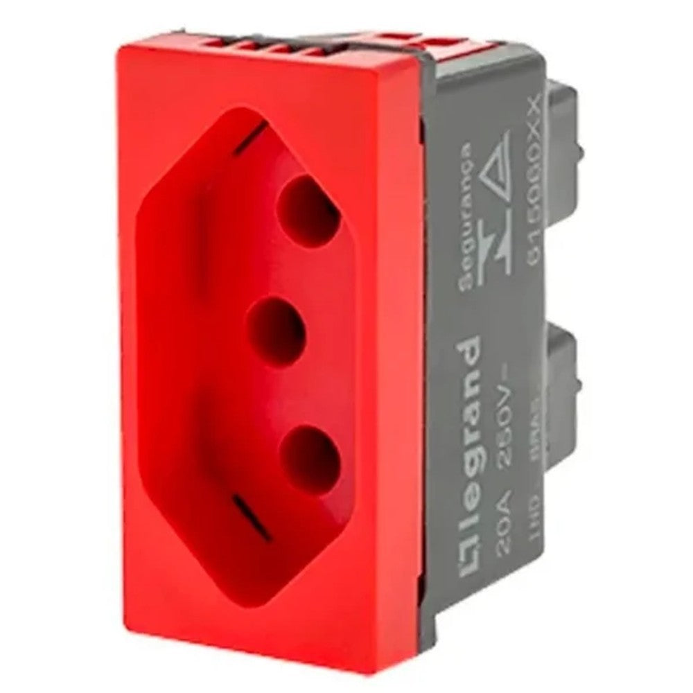Tomada Módulo 2P T 20A Branco Vermelho 615079 Plus Legrand