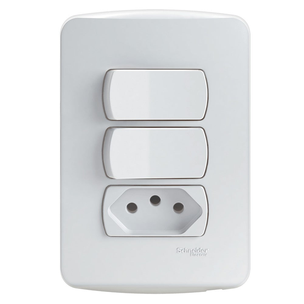 Interruptor 2 Paralelos e 1 Tomada 2 Polos e Terra 10A com Proteção Zeffi