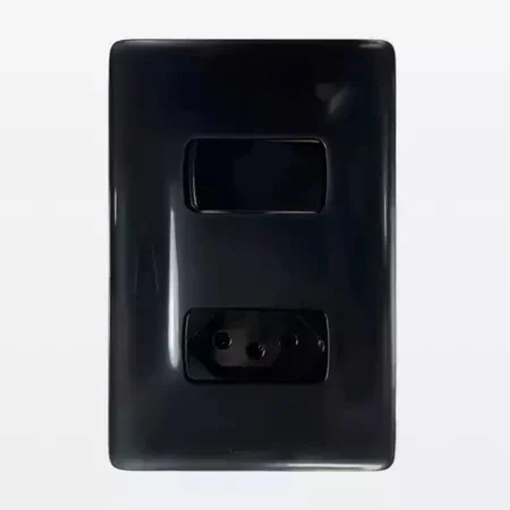 Interruptor Simples com 1 Tomada 2P T 10A Zeffia Preto