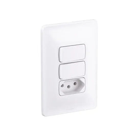 Interruptor 2 Seções com 1 Tomada 2 Polos e Terra 10A com Proteção Linha Zeffia GL Branco