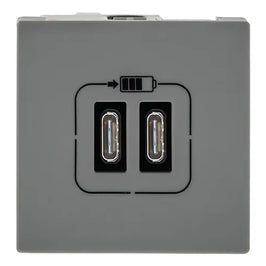 Tomada Modular com Carregador USB Tipo C Duplo 615096 Cinza Plus