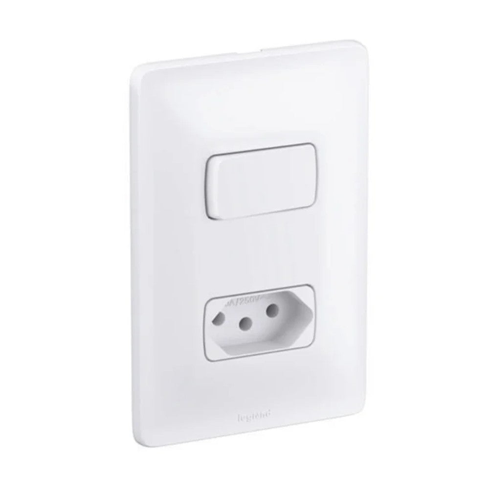 Interruptor Simples com 1 Tomada 2 Pinos e Terra 10A Zeffia Branco