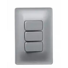 Interruptor 2 Simples e 1 Tomada 10A com Placa Zeffia Cinza