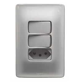 Conjunto Interruptor Duplo Paralelo e Tomada 2P T 10A Zeffia Cinza 680115C Legrand
