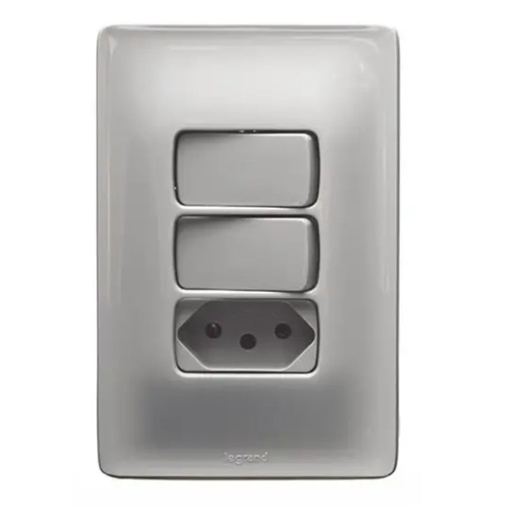 Conjunto Interruptor Duplo Paralelo e Tomada 2P T 10A Zeffia Cinza 680115C Legrand