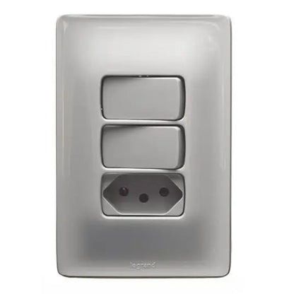 Conjunto Interruptor Duplo Paralelo e Tomada 2P T 10A Zeffia Cinza 680115C Legrand