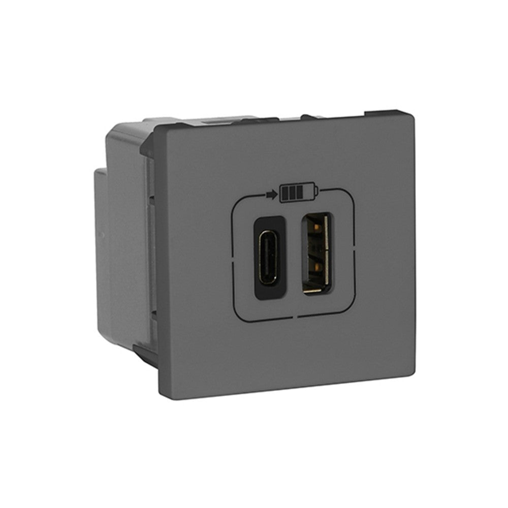 Carregador 2 USB A e C 3A 2 Módulos Cinza Pial Plus Legrand