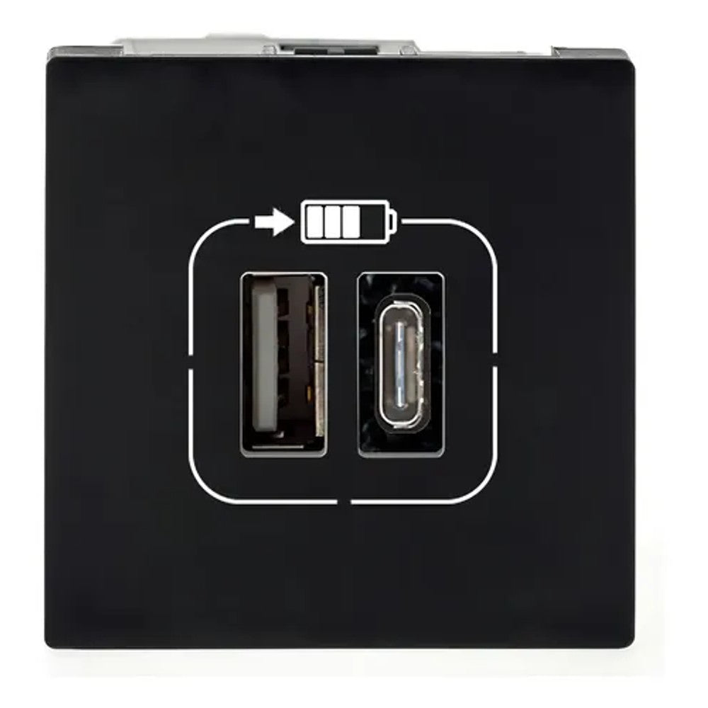 Tomada Módulo Carregador USB Tipo C e Tipo A Pial Plus Preto