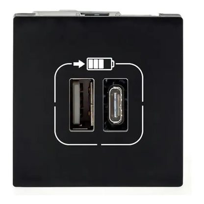 Tomada Módulo Carregador USB Tipo C e Tipo A Pial Plus Preto