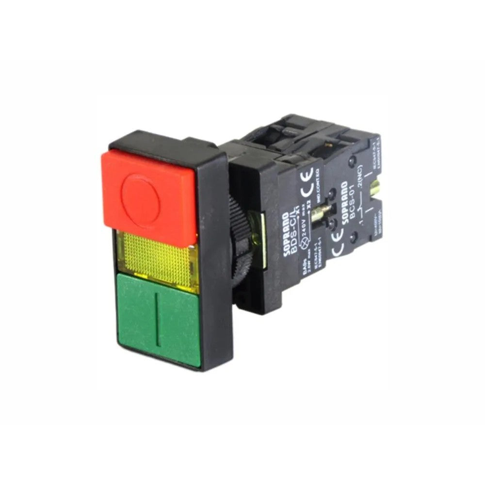 Botão Pulsador Duplo Com LED NA NF 220V Soprano