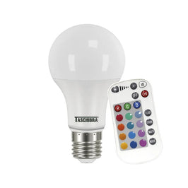 LAMPADA LED BULBO RGB 9W E27 COM CONTROLE REMOTO TASCHIBRA