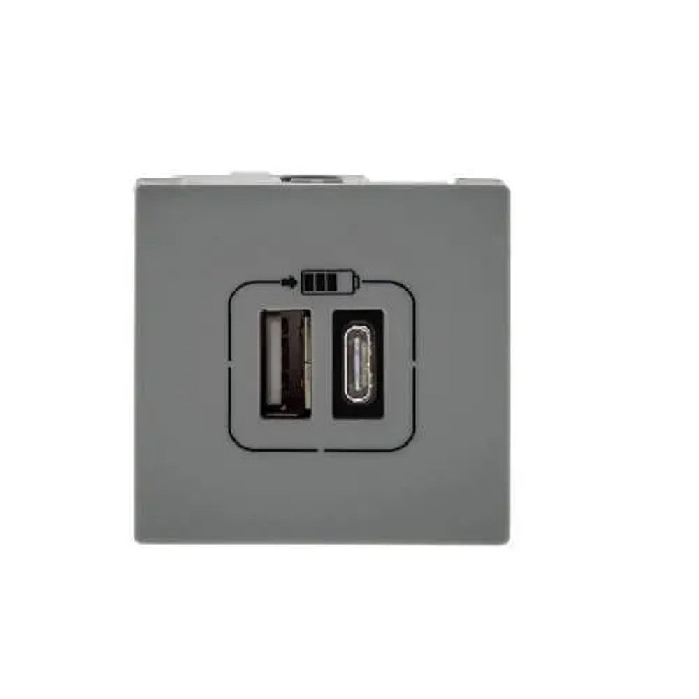 Tomada Módulo Carregador USB 3A Tipo A e C Magnésio Arteor 572577B